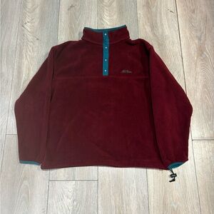 Vintage 90s LL Bean Burgundy Fleece Button Up Quarter Zip Size Large